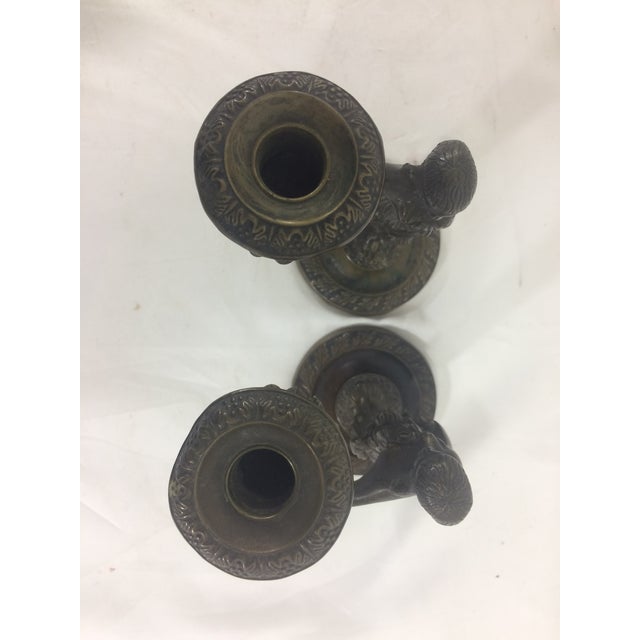 Egyptian Revival Bronze Candlesticks - A Pair For Sale - Image 6 of 7