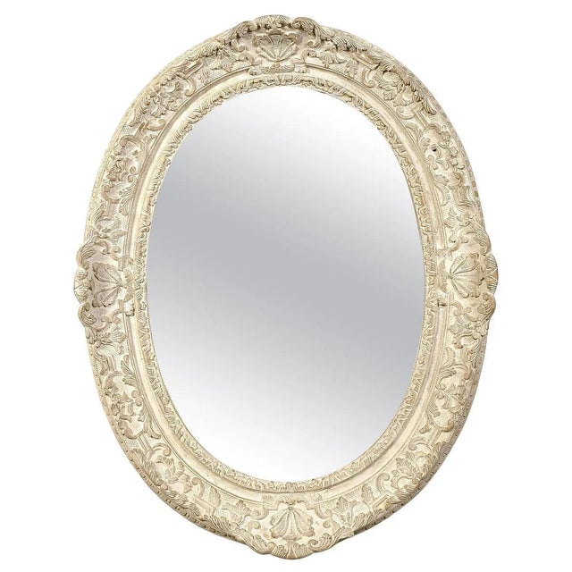 1970s Neoclassical Empire Oval Silver Hand Carved Wooden Mirror, Spain, 1970s For Sale - Image 5 of 5