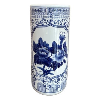 Blue/White Chinese Ceramic Umbrella Stand For Sale