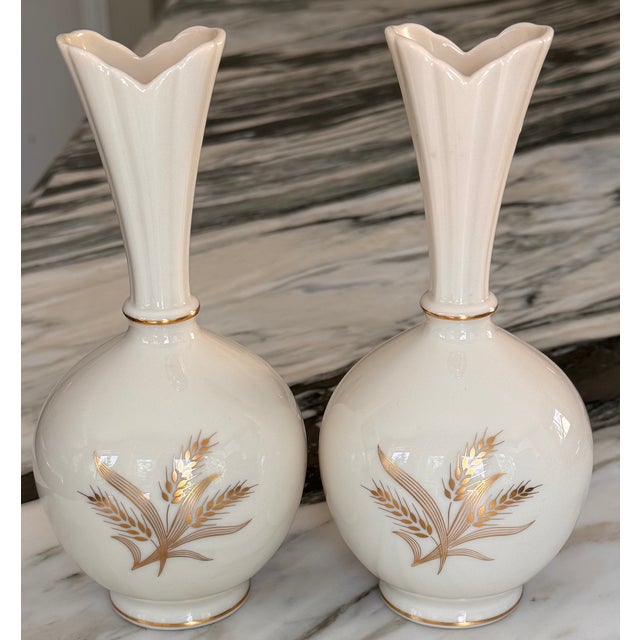 American Antique Sheaf of Wheat Lenox Vase Pair - Set of Two For Sale - Image 3 of 15