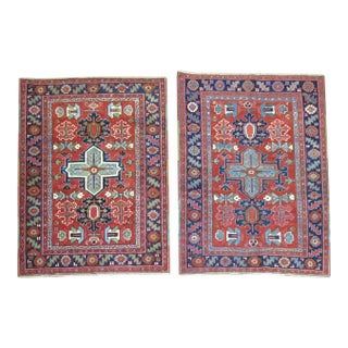 Pair of Antique Persian Serapi Heriz Square Rugs - 3'5" x 4'2" For Sale