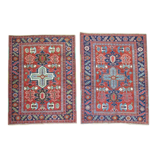 Pair of Antique Persian Serapi Heriz Square Rugs - 3'5" x 4'2" For Sale