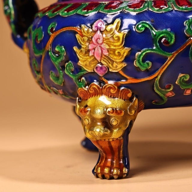 Late 19th Century Cloisonné Enamel Censer With Lion Finial, 1.3kg For Sale In Los Angeles - Image 6 of 9