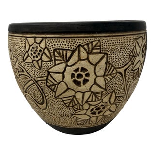 Antique Weller Burntwood Arts & Crafts Floral Pottery Jardiniere, Circa 1910 For Sale