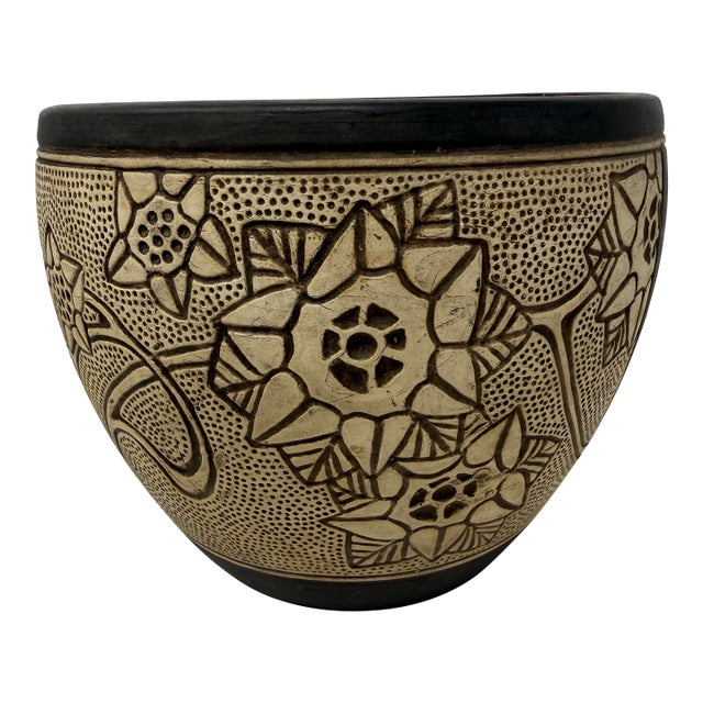 Antique Weller Burntwood Arts & Crafts Floral Pottery Jardiniere, Circa 1910 For Sale