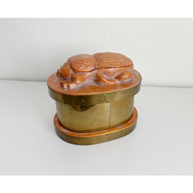 Scarab Beetle Brass & Wood Box by Sarreid, Attributed For Sale - Image 9 of 10