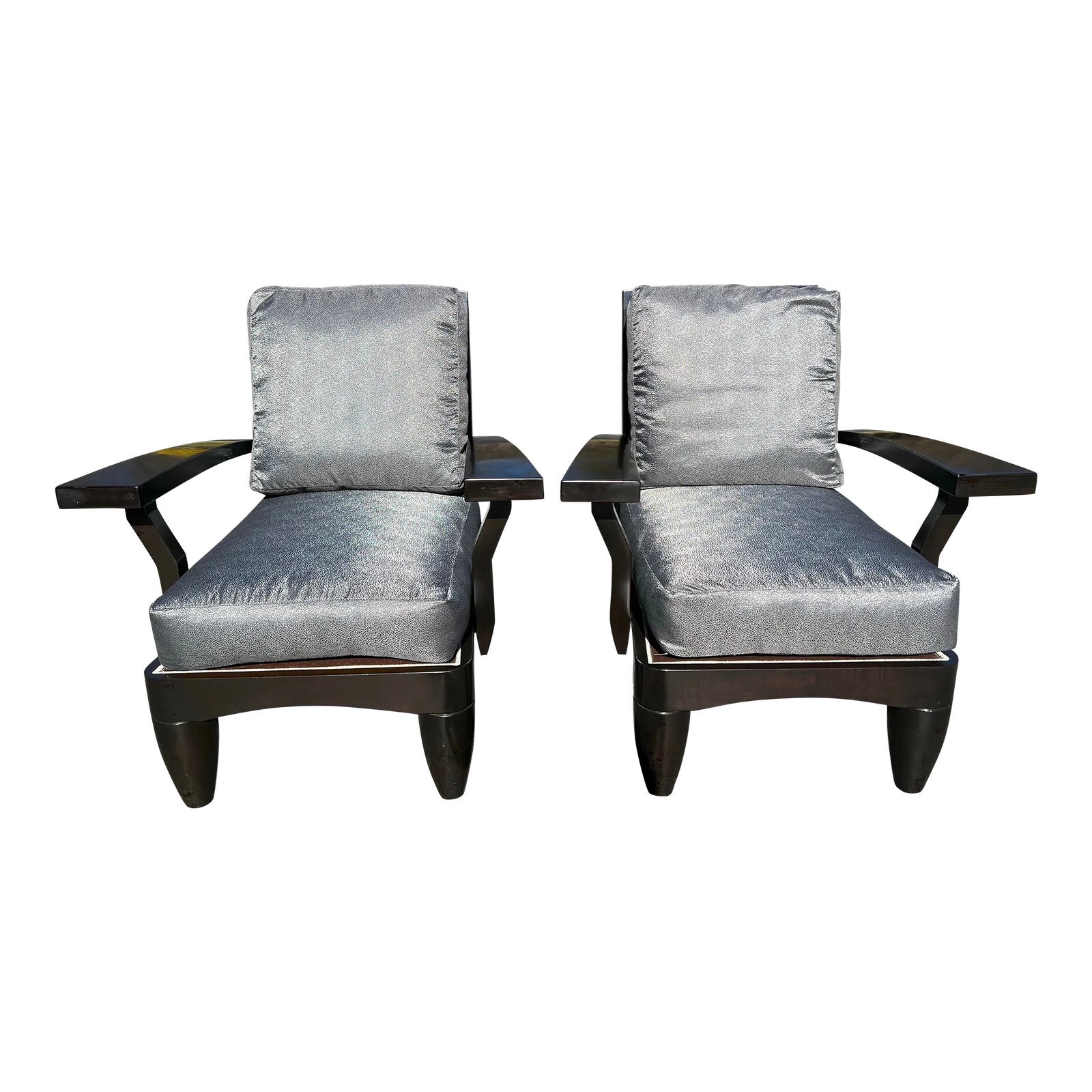 2000s Ralph Lauren Home Ebonized Zebrawood Lounge Arm Chairs by