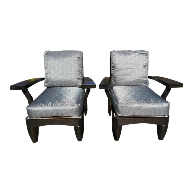 2000s Ralph Lauren Home Ebonized Zebrawood Lounge Arm Chairs by Theodore Alexander - Set of 2 For Sale