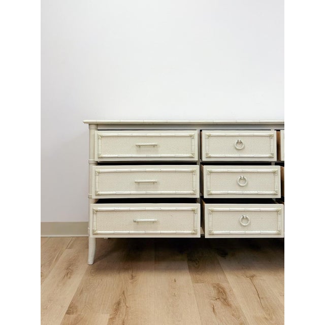 Vintage Thomasville Paoletti Faux Bamboo 9 Drawer Dresser White Hollywood Regency For Sale - Image 9 of 16