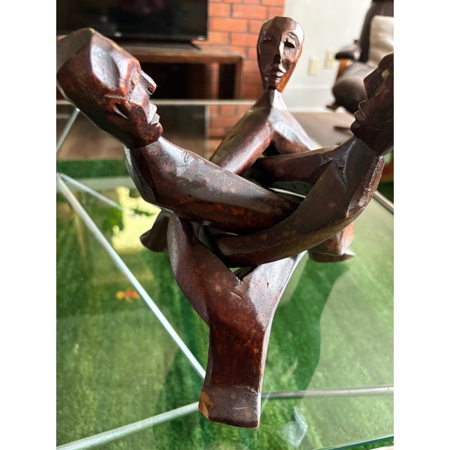 Tribal Vintage Hand-Carved Wood Interlocking Figures Sculpture For Sale - Image 3 of 13
