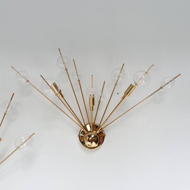 Gold Italian Wall Lamps with Glass Spheres, 1970s, Set of 2 For Sale - Image 8 of 17