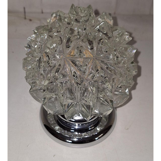 Vintage Table Lamp with Relief Glass Shade in Chrome-Plated Metal Mount, 1970s For Sale - Image 4 of 7