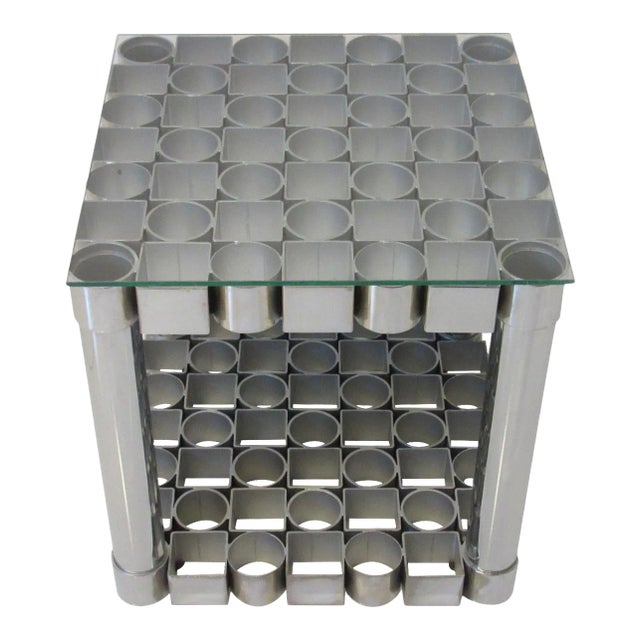 Italian L.A.R.M. Designs Chromed Steel & Glass Sculptural Side Table For Sale
