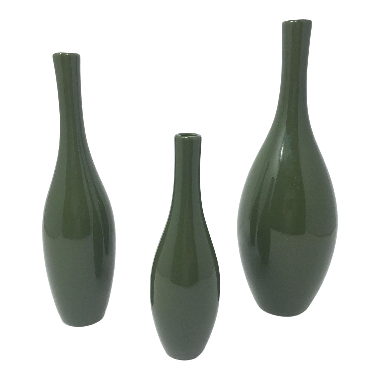 Global Views Ceramic Green Bowling Pin Vases Set of 3 Chairish