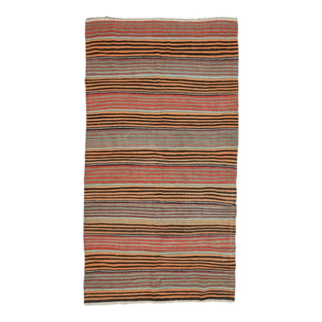 Mid 20th Century Vintage Striped Turkish Kilim Rug For Sale