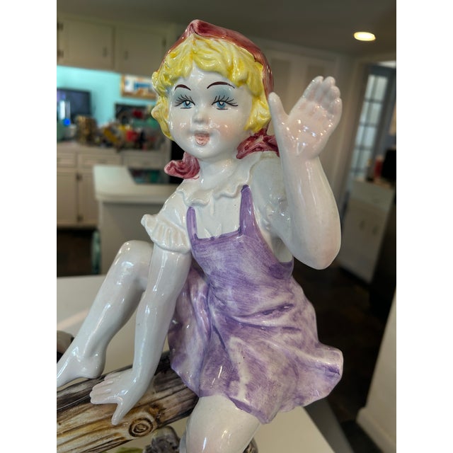 Late 20th Century Large Capodimonte Porcelain Figural Sculpture of Children and Dog on Seesaw Mid to Late 20th Century For Sale - Image 5 of 12