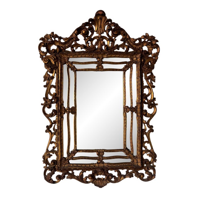 1960s Italian Hollywood Regency Gilt Carved Wood Wall Mirror For Sale