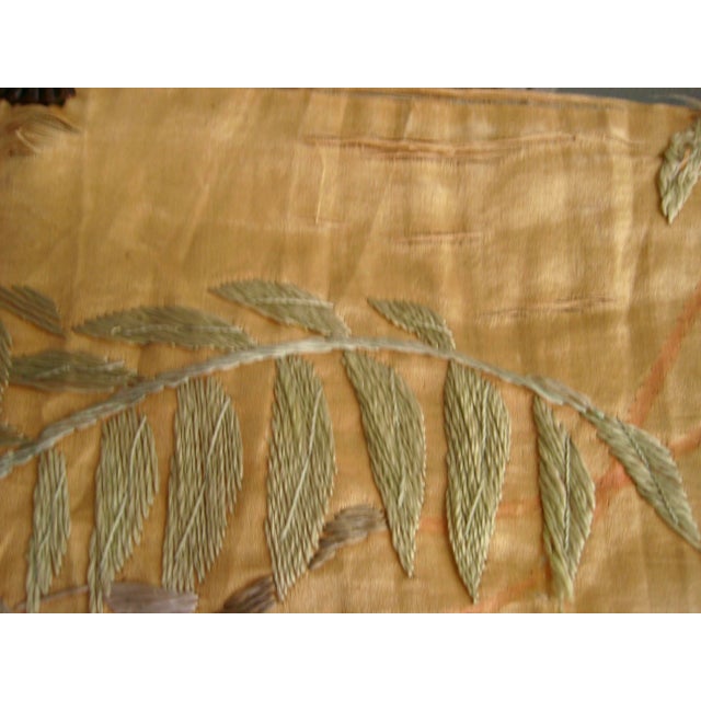 Japanese 19 Century Silk Embroidery Birds and Wisteria Flowers For Sale - Image 9 of 15