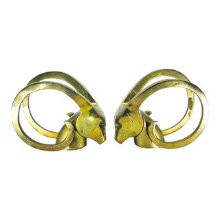 Brass Rams Head Bookends - Pair For Sale