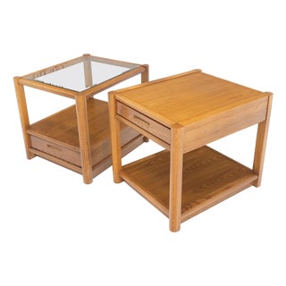 Pair Quality Glass Top One Drawer Side End Tables Nightstands Thomasville Mint! For Sale