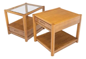 Pair Quality Glass Top One Drawer Side End Tables Nightstands Thomasville Mint!