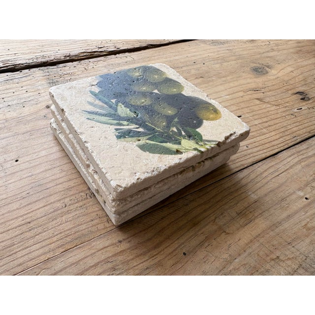 Antique White Vintage Italian Olive & Garlic Travertine Stone Coasters, Set of 3 For Sale - Image 8 of 10