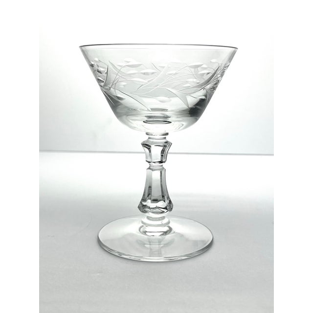 Fostoria Glass Company 1950s Fostoria “Bridal Wreath” Set of 5 Coupe Champagne Glasses For Sale - Image 4 of 6
