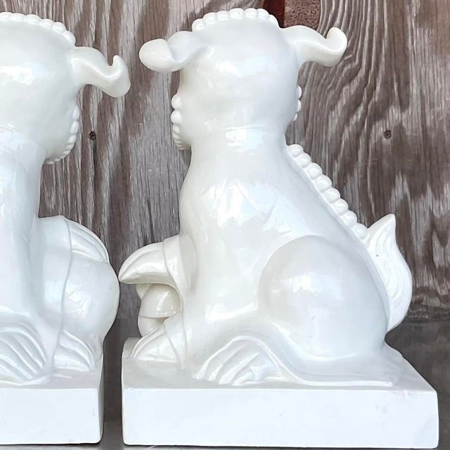 Late 20th Century Vintage Asian Glazed Ceramic Foo Dogs - a Pair For Sale - Image 9 of 14