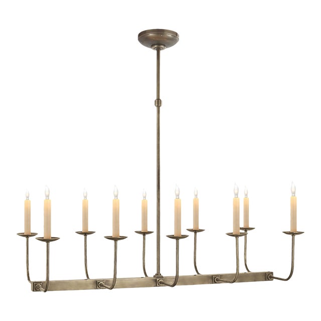 Chapman & Myers for Visual Comfort Signature Linear Branched Chandelier in Antique Nickel For Sale