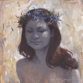 Nymph II by Jane Radstrom | Oil Painting of a woman with a floral crown For Sale