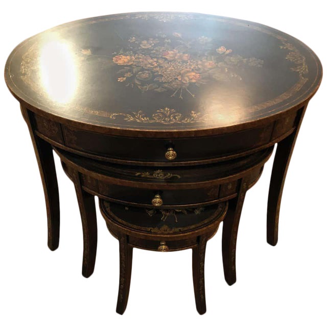 Traditional Hand Painted Oval Nesting Tables by Maitland Smith Set of
