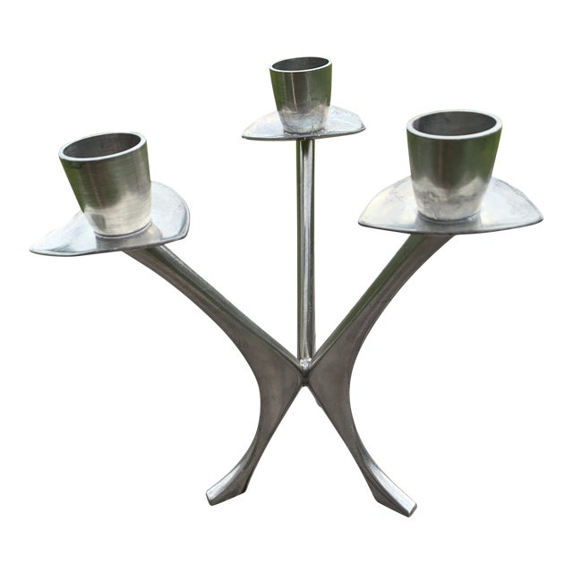Vintage Norwegian Pewter 3 Branch Candle Holder by Brodrene Mylius 1950