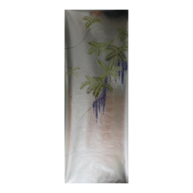 Silver Leaf Chinoiserie Hand‑Painted Wisteria Wall Panels (Set of 1) For Sale