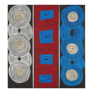 Triptych Australian Aboriginal Paintings Tingari Ronnie Tjampitjinpa For Sale