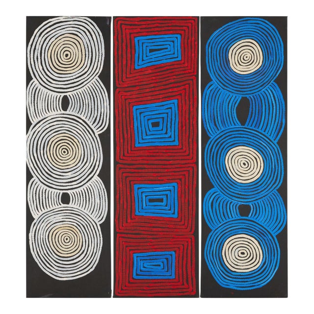 Triptych Australian Aboriginal Paintings Tingari Ronnie Tjampitjinpa For Sale