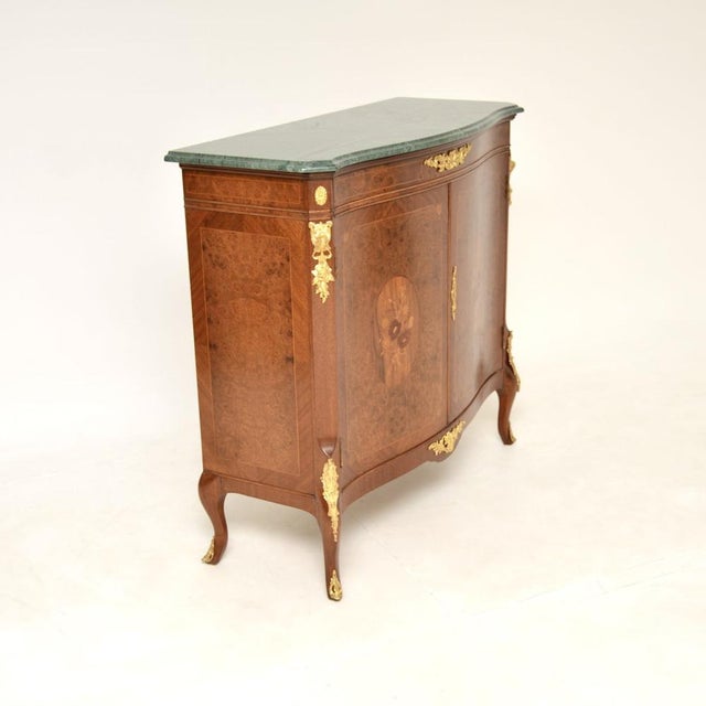 Antique French Burr Walnut and Marble Top Cabinet, 1930s For Sale - Image 4 of 13