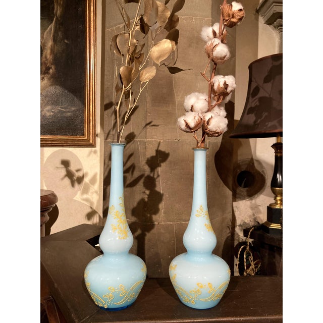 Mid-Century Italian Turquoise Opaline Murano Glass Soliflower Vases, 1960s, Set of 2 For Sale - Image 14 of 16