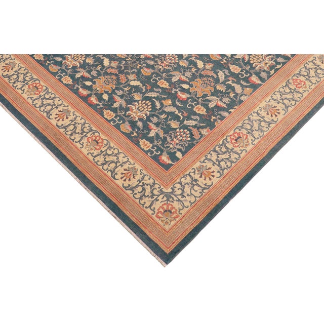Shabby Chic Shabby Chic Green/Teal Wool Rug - 8'0'' X 9'11'' For Sale - Image 3 of 10