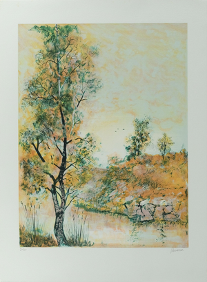 Antonio Rivera, Au bord de la rivière, Lithograph