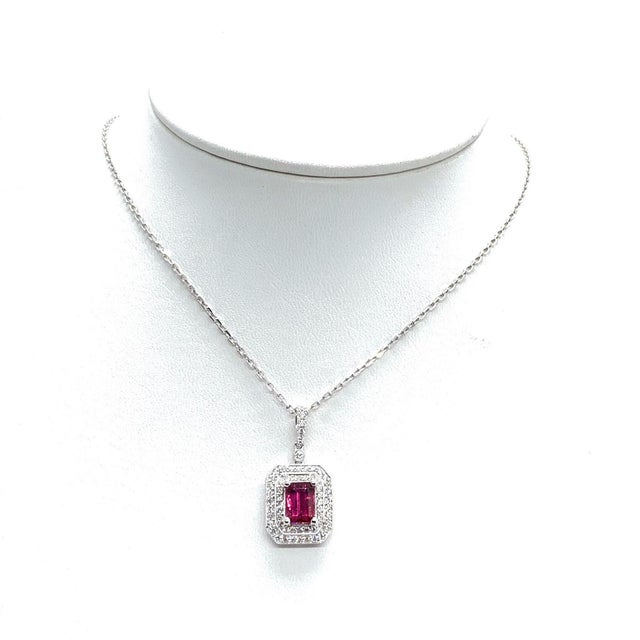 Diamond Rubellite Tourmaline Necklace 18" 18k Gold 1.80 TCW Certified For Sale In New York - Image 6 of 16