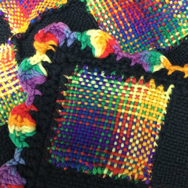 Textile Vintage Wool Hand Knitted & Crotched Patchwork Square Throw For Sale - Image 7 of 9