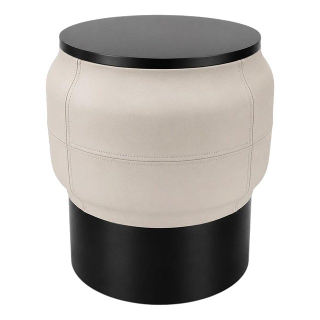 Tutu Side Table in Leather and Black Steel by Christophe Perichon For Sale