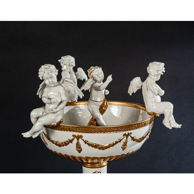 Neoclassical Italian Neoclassical Porcelain Cherub Compote With 24-Karat Gold Accents For Sale - Image 3 of 4