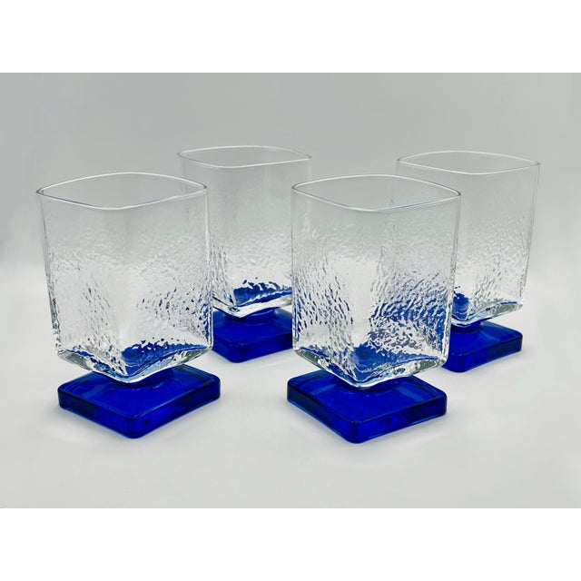 Late 20th Century Textured Square Footed Glasses- Set of 4 For Sale - Image 11 of 12
