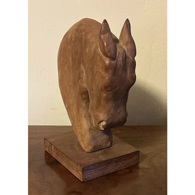 Art Deco American Art Deco Carved & Limed Wood Sculpture of a Horse Head Circa 1930 For Sale - Image 3 of 12