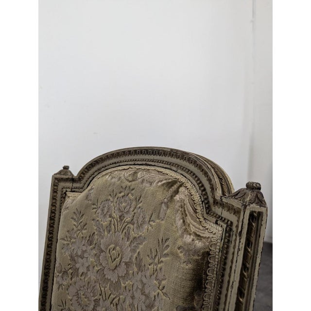 Louis XVI Style Cream Lacquered and Upholstered Cabriolet Salon Set with Gilded Highlights, Set of 6 For Sale - Image 3 of 18