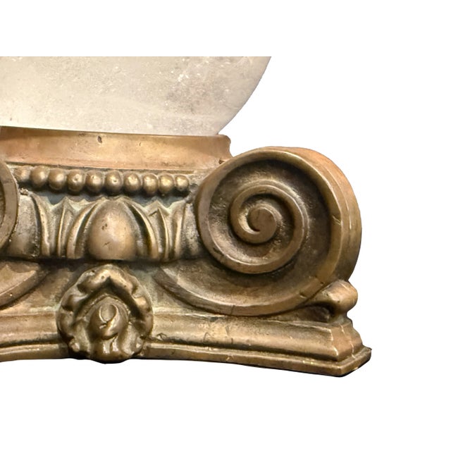 Metal Early 1900s Bronze and Crystal Selenite Orb Mounts- Set of 2 For Sale - Image 7 of 9