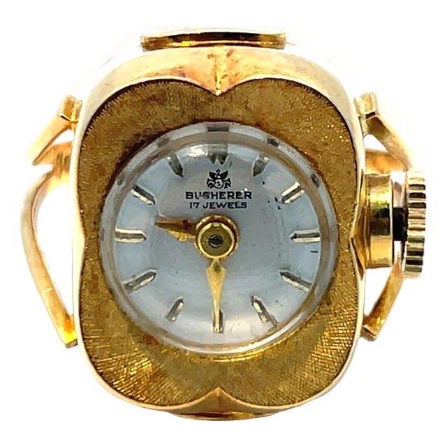 Vintage Bucherer Ring Watch in 18k Yellow Gold, Size 6.5 For Sale