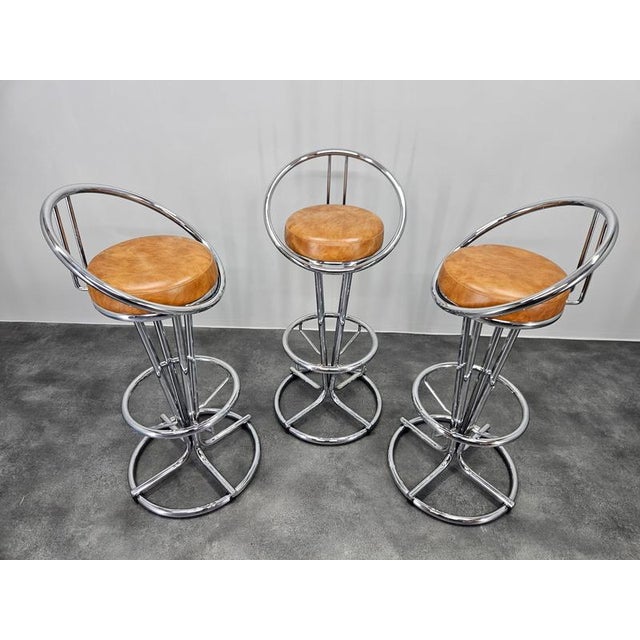 Brown Vintage Space Age Italian Bar Stools, 1970, Set of 3 For Sale - Image 8 of 14