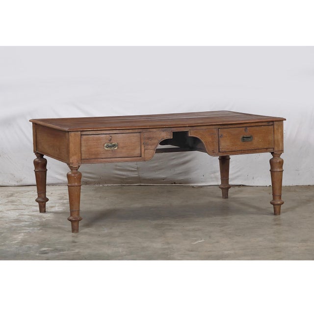 Wood Antique Anglo-Indian Teakwood Partner’s Writing Table For Sale - Image 7 of 9